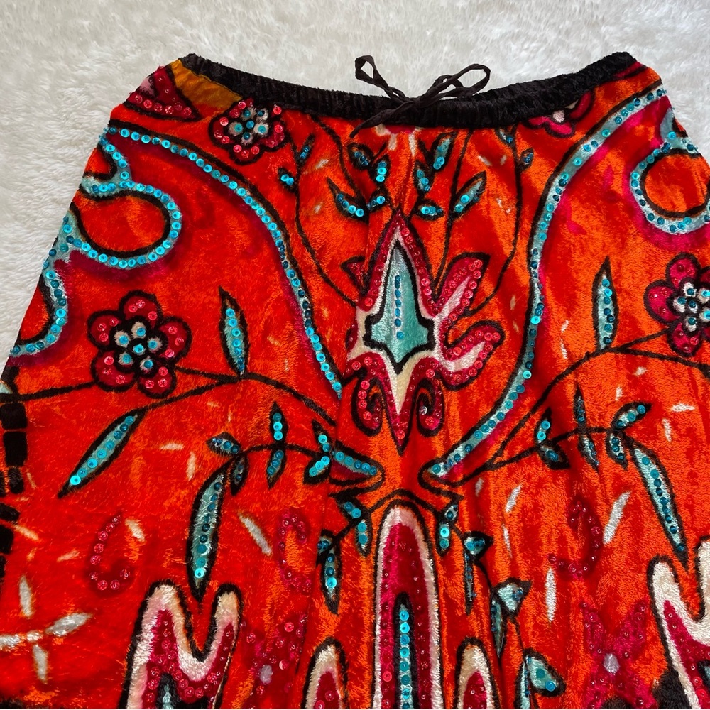 Nolita vintage velvet sequin multicolor 70’s style flowy unique midi skirt - Picture 3 of 8